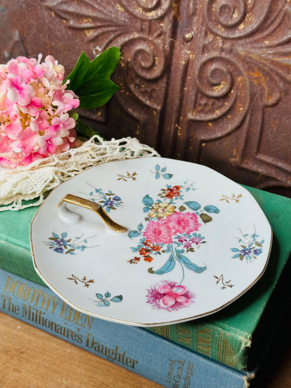 VINTAGE PLATE - FLORAL WITH HANDLE