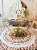 VINTAGE AMAZING ORNATE SILVER AND GOLD DISH AND HOLDER SET
