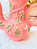 VINTAGE RARE PINK AND GREEN MAJOLICA TEA POT