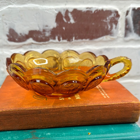 AMBER VINTAGE COIN GLASS BOWL