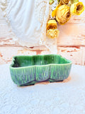 VINTAGE GREEN POTTERY USA ORNATE BOW DISH