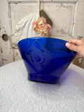 VINTAGE COLLECTIBLE COBALT BLUE DISNEY ETCHED  ORNATE LARGE BOWL
