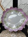 TEARDROP PINK DETAILED FLORAL VINTAGE DISH WITH GREEN DETAIL SCALLOPED