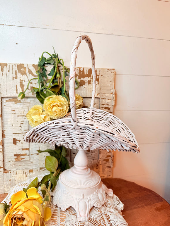 RARE HAND MADE BASKET ON PAINTED BRASS PEDESTAL DECOR