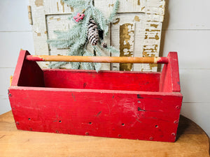 ANTIQUE PRIMITIVE RED TOOL FARM BOX