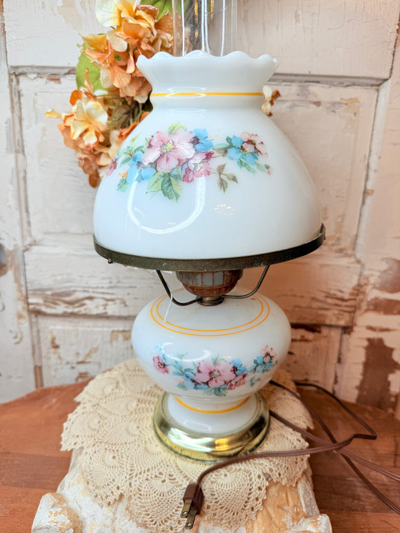 BRASS AND GLASS FLORAL LARGE TABLE LAMP VINTAGE - 2 AVAILABLE