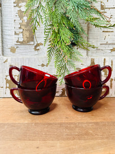 SET OF 4 RUBY RED VINTAGE MUGS