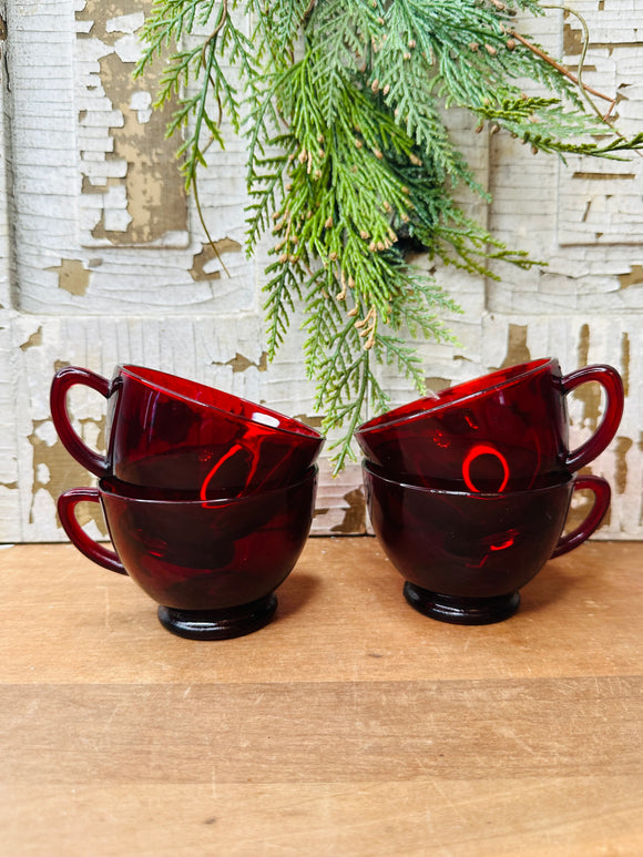 SET OF 4 RUBY RED VINTAGE MUGS