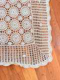 VINTAGE LARGE HAND CROCHETED RECTANGULAR FLORAL TABLECLOTH