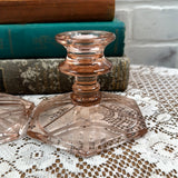 PAIR OF VINTAGE PINK DEPRESSION GLASS CANDLEHOLDERS