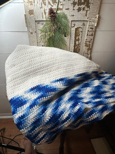 River, blue handmade afghan vintage