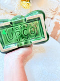 VINTAGE GREEN POTTERY USA ORNATE BOW DISH