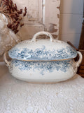 ANTIQUE HENRY ALCOCK ENGLAND BLUE AND WHITE IRONSTONE TUREEN