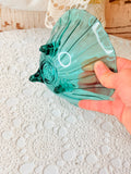 VINTAGE AQUA GLASS FOOTED BOWL