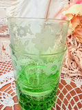 VINTAGE PAIR OF GREEN FLORAL MID CENTURY ROCKS GLASSES
