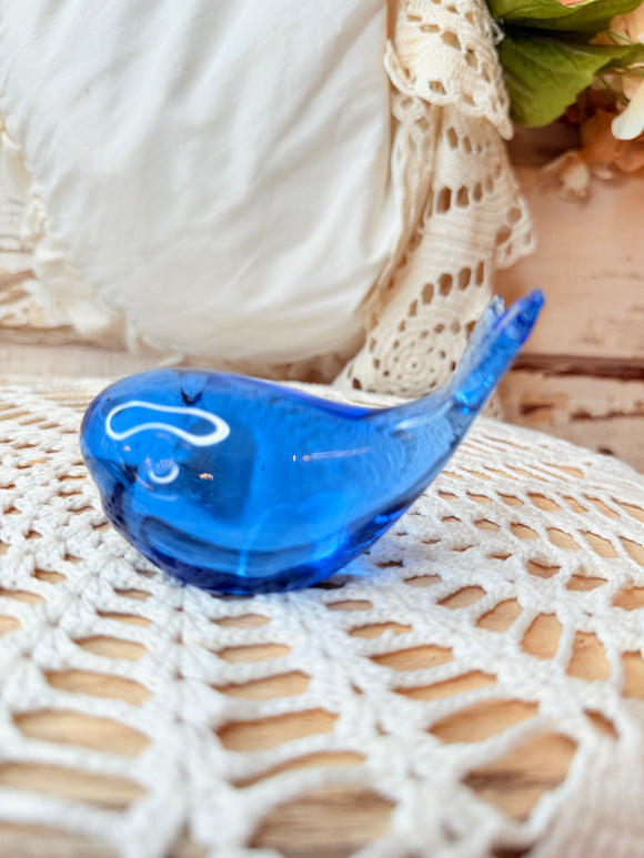 COBALT BLUE VINTAGE BLOWN GLASS BIRD DECOR STATUETTE - 2 AVAILABLE