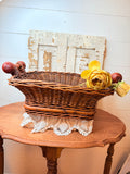 GORGEOUS VINTAGE WICKER BASKET WITH WOODEN HANDLES RARE