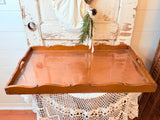 XXL ANTIQUE MAPLE TRAY WITH GLASS INSERT