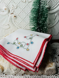 SET OF 6 HANDMADE VINTAGE EMBROIDERED CHRISTMAS LIGHTS NAPKINS