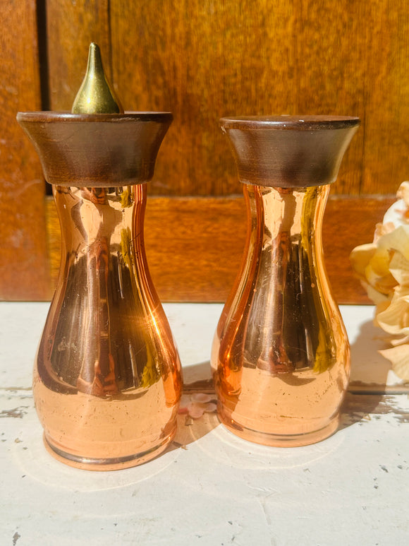 VINTAGE MID CENTURY COPPER SALT AND PEPPER SHAKERS