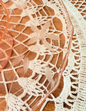VINTAGE PINK DEPRESSION GLASS ETCHED CAKE PLATE ON PEDESTAL