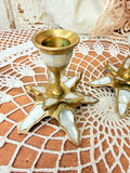 VINTAGE PAIR OF PEARL AND BRASS ORNATE CANDLE HOLDERS
