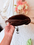 VINTAGE 1950S BROWN FEATHERED VELVET HAT