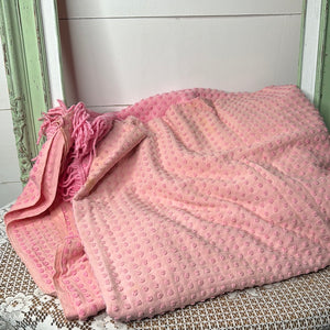 ANTIQUE POPCORN CHENILLE WITH FRINGE PINK BLANKET - 2 AVAILABLE