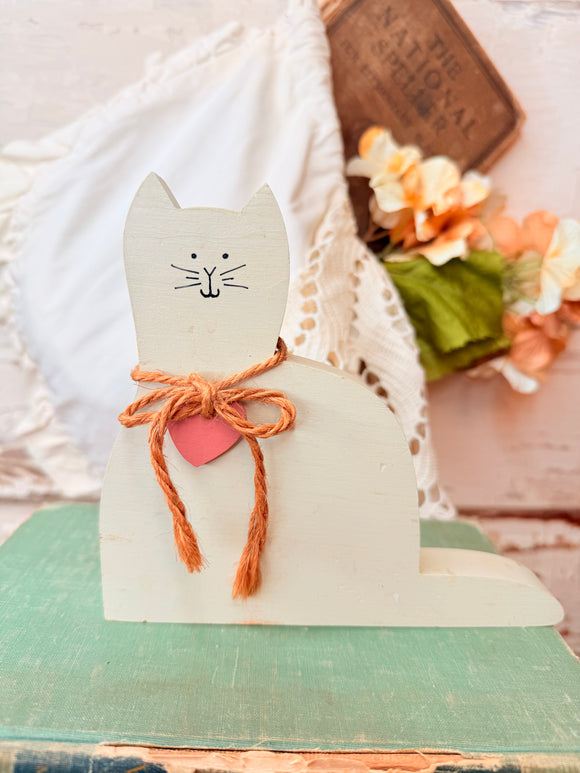 HANDPAINTED WOODEN CAT VINTAGE DECOR