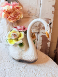 VINTAGE MARKED LARGE SWAN AND FLORALS STATUETTE