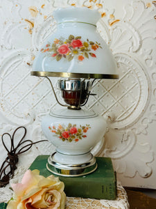 FLORAL MILK GLASS HURRICANE STYLE VINTAGE LAMP