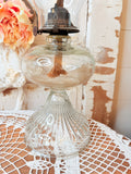 ANTIQUE GLASS HURRICANE OIL LAMP
