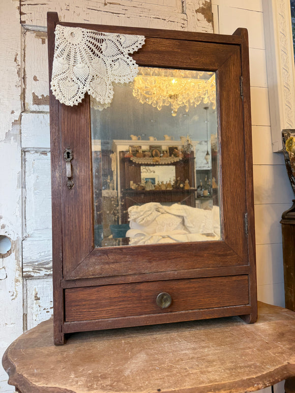 ANTIQUE APOTHECARY CARVED WOOD MEDICINE CABINET