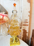 VINTAGE GOLD FLAKES LIGHT UP CHRISTMAS TREE SNOWGLOBE DECOR