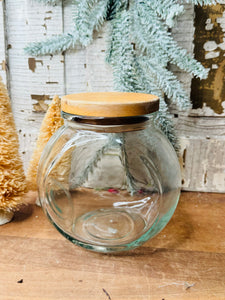 VINTAGE GREEN GLASS JAR AND WOODEN LID