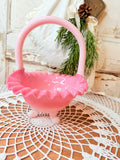 VINTAGE FENTON PINK ROSALENE THREADED PATTERN FOOTED BASKET