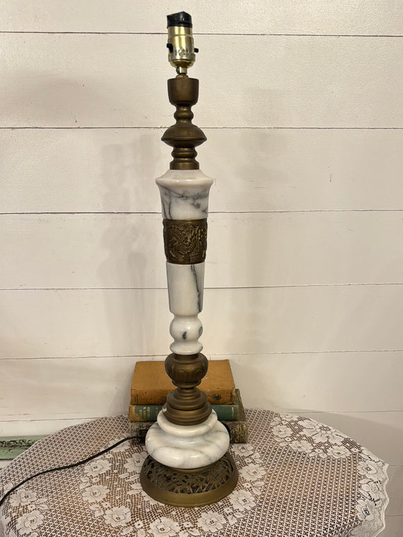 VINTAGE MID CENTURY TALL MARBLE AND BRASS LAMP - 2 AVAILABLE