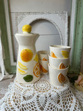 SET OF VINTAGE FRUIT MOTIF CUPS AND PITCHER SET