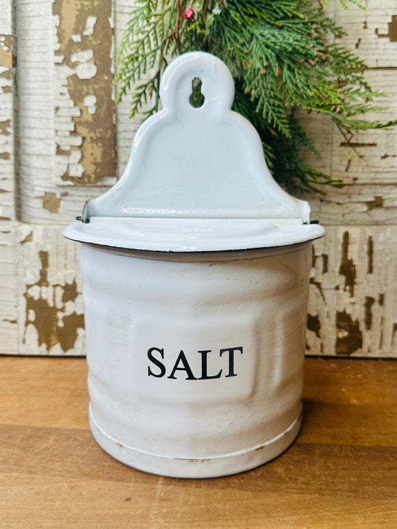 FARMHOUSE VINTAGE ENAMEL SALT BOX