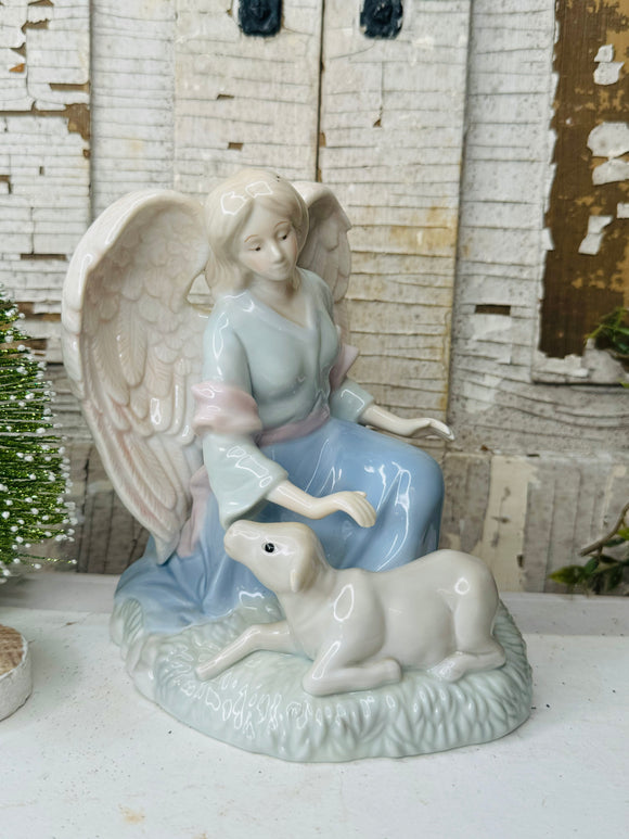 PASTEL ANGEL AND LAMB VINTAGE STATUETTE