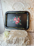 LARGE FLORAL HAND PAINTED DETAILED TOLE TRAY