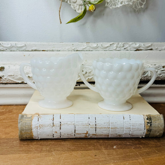 SET - MILK GLASS SUGAR BOWL AND CREAMER - 2 SETS AVAILABLE