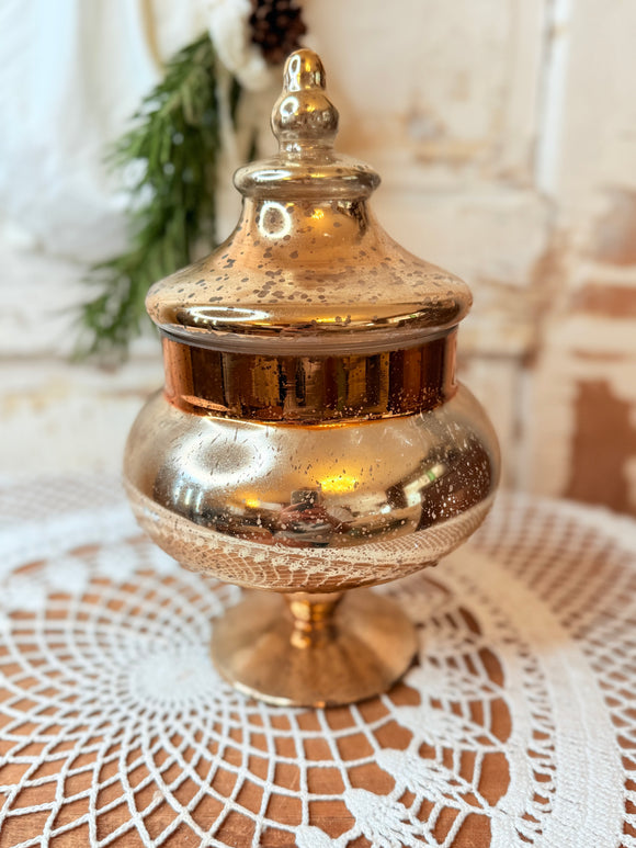 GORGEOUS VINTAGE LARGE GOLD MERCURY GLASS APOTHECARY JAR