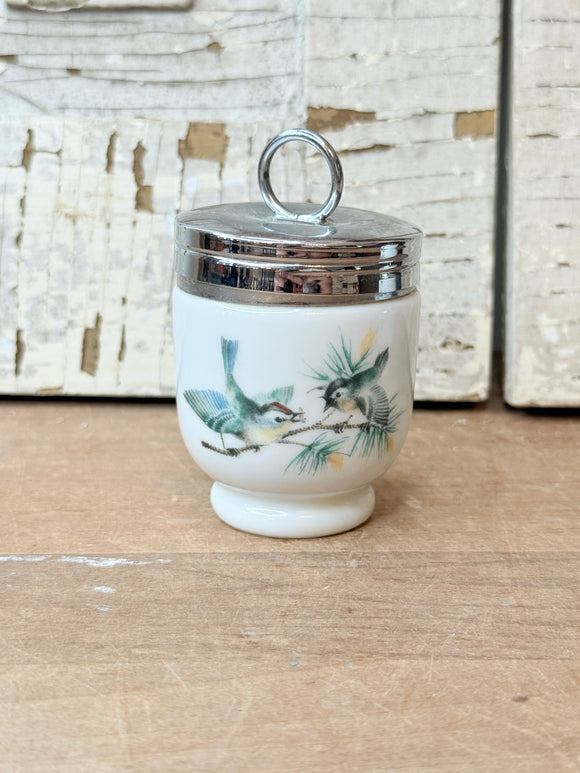 VINTAGE ORNATE BLUE BIRD EGG CODDLER CANISTER - 2 AVAILABLE