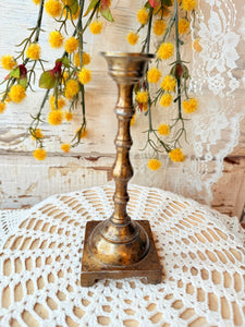 VINTAGE PATINA BRASS ORNATE CANDLESTICK HOLDER