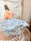 VINTAGE ADORABLE WIRE BASKET WITH FABRIC