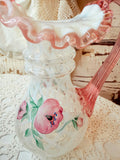 VINTAGE FENTON PINK CREST OPALESCENT PAINTED OPTIC VASE
