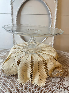 SCALLOPED VINTAGE GLASS CAKE PLATE ON PEDESTAL