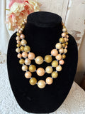 VINTAGE MULTI STRAND GOLD TONE PEARL NECKLACE