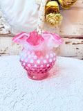 VINTAGE PINK FENTON HOBNAIL RUFFLE VASE